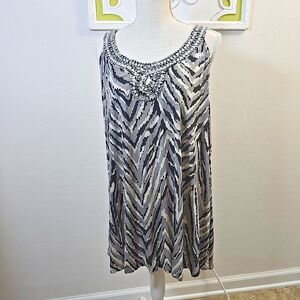 INC Women's 3X Tank Top Black Gray Animal Print Rhinestone and Beads Neckline